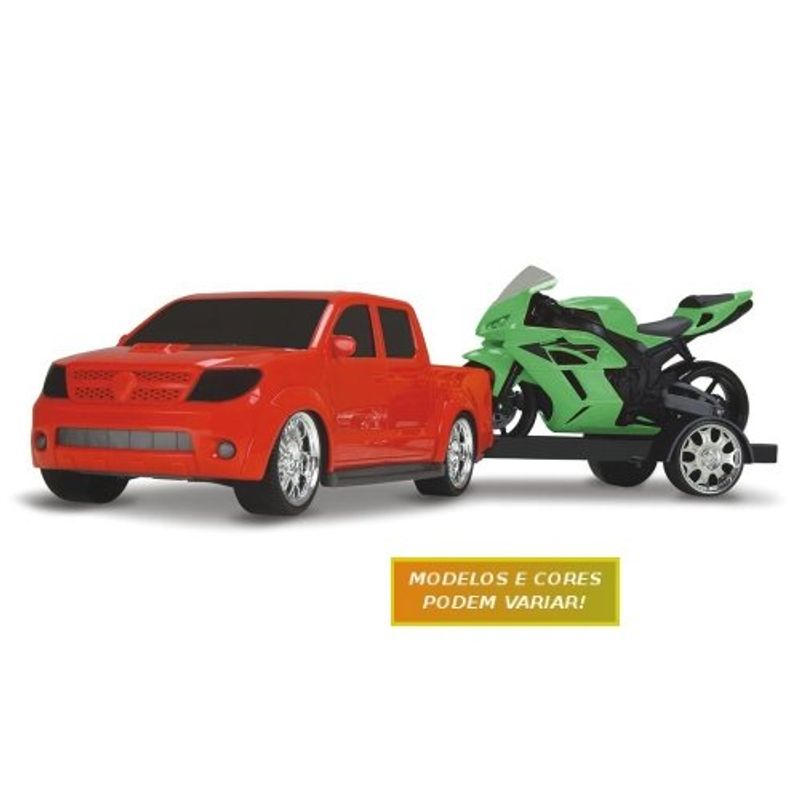 carrinho de brinquedo pick-up com moto roma 1115 cores sortidas