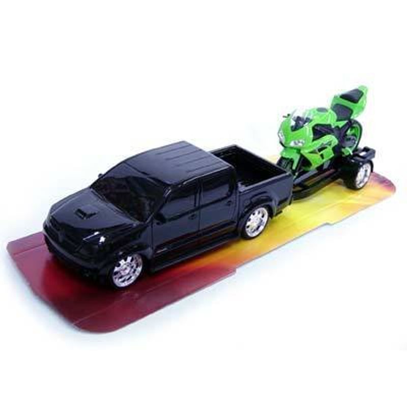 carrinho de brinquedo pick-up com moto roma 1115 cores sortidas