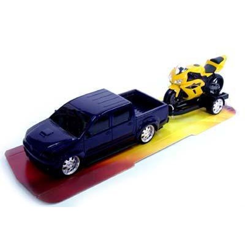carrinho de brinquedo pick-up com moto roma 1115 cores sortidas