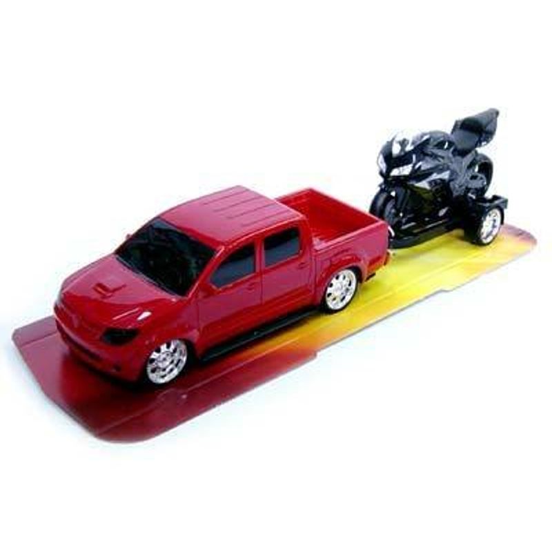 carrinho de brinquedo pick-up com moto roma 1115 cores sortidas