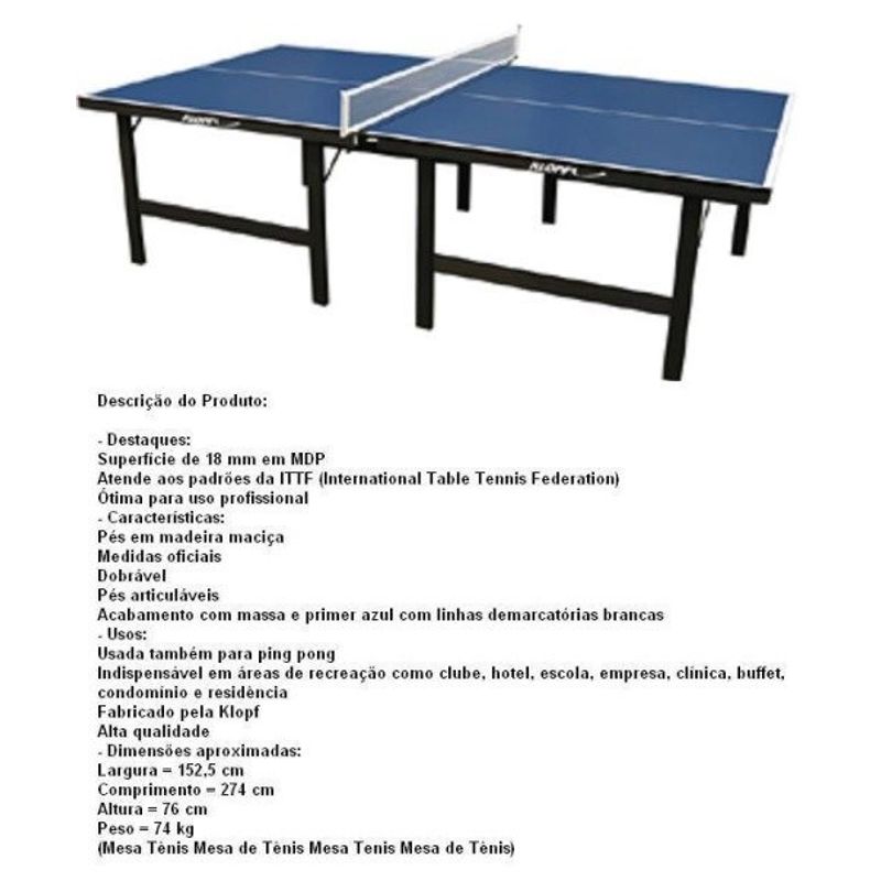 mesa de tênis klopf mdf azul 1019/1619