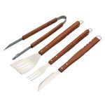 jogo de churrasco em inox com cabo comprido em madeira 4 peças mor 003311