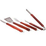 jogo de churrasco em inox com cabo comprido em madeira 4 peças mor 003311