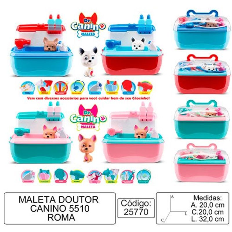 brinquedo roma jensen maleta dr. canino 5510 cores sortidas