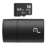 cartão de memória com adaptador usb multilaser 64gb preto mc164