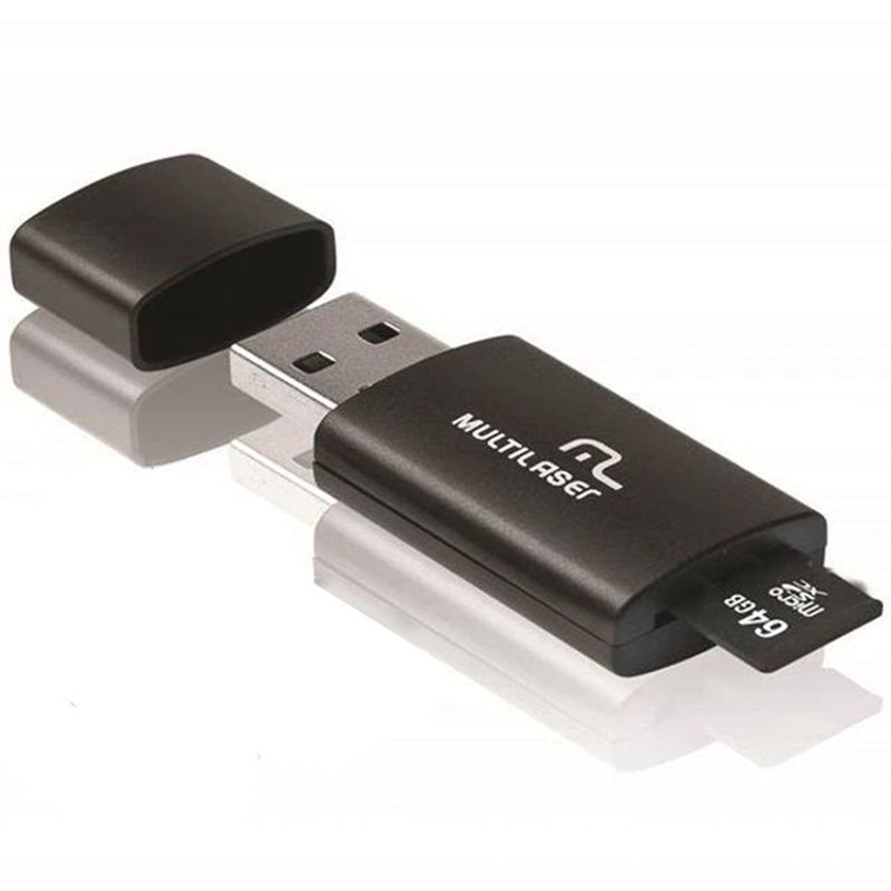 cartão de memória com adaptador usb multilaser 64gb preto mc164