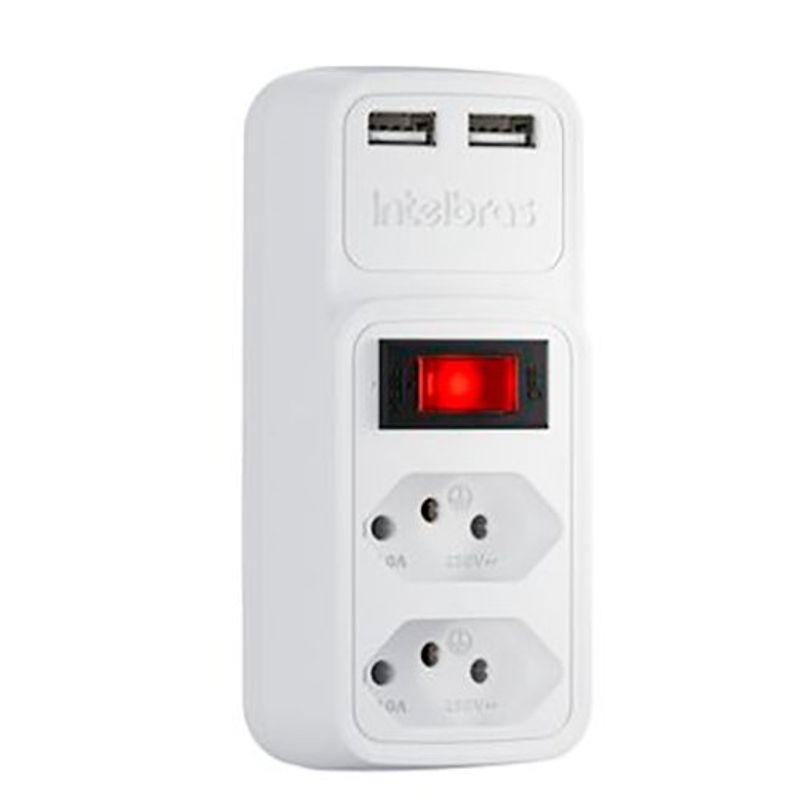 adaptador intelbras elétrico 2 tomadas 2 usb branco 4824400