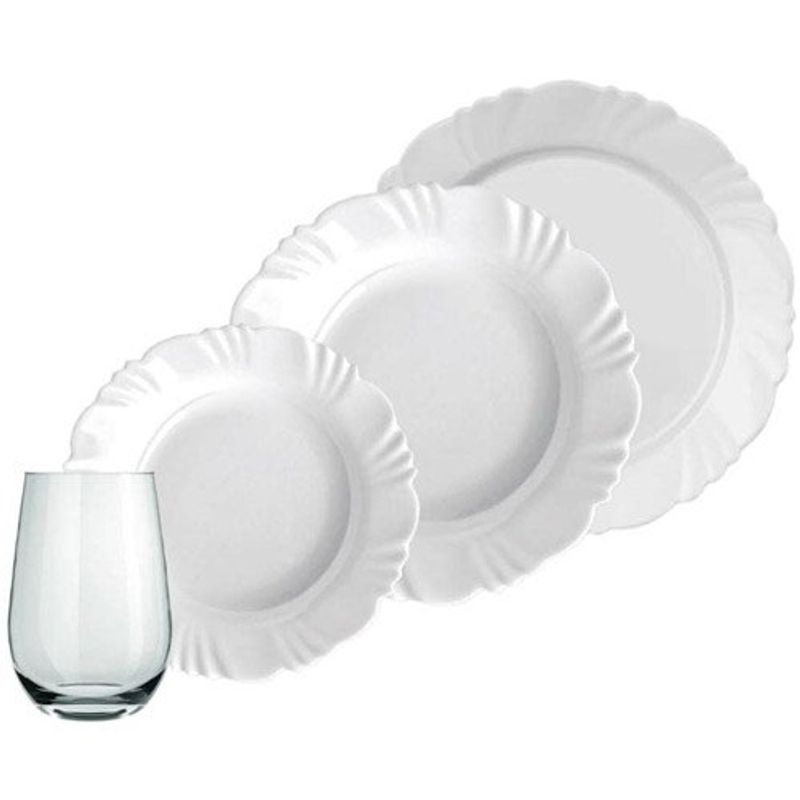 jogo de jantar nadir 24 peças duralex opaline pétala branco 18640201155151