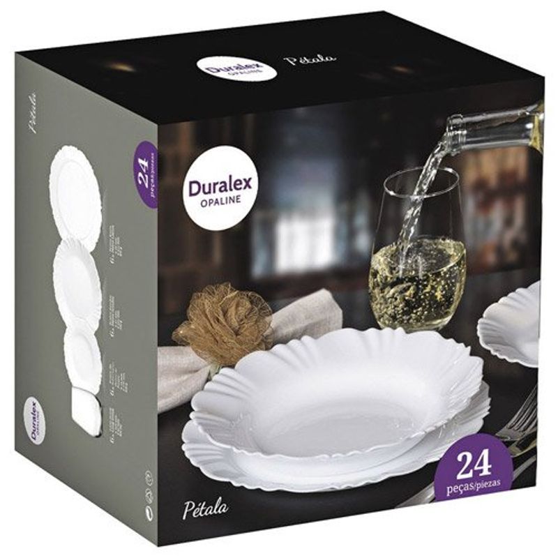 jogo de jantar nadir 24 peças duralex opaline pétala branco 18640201155151