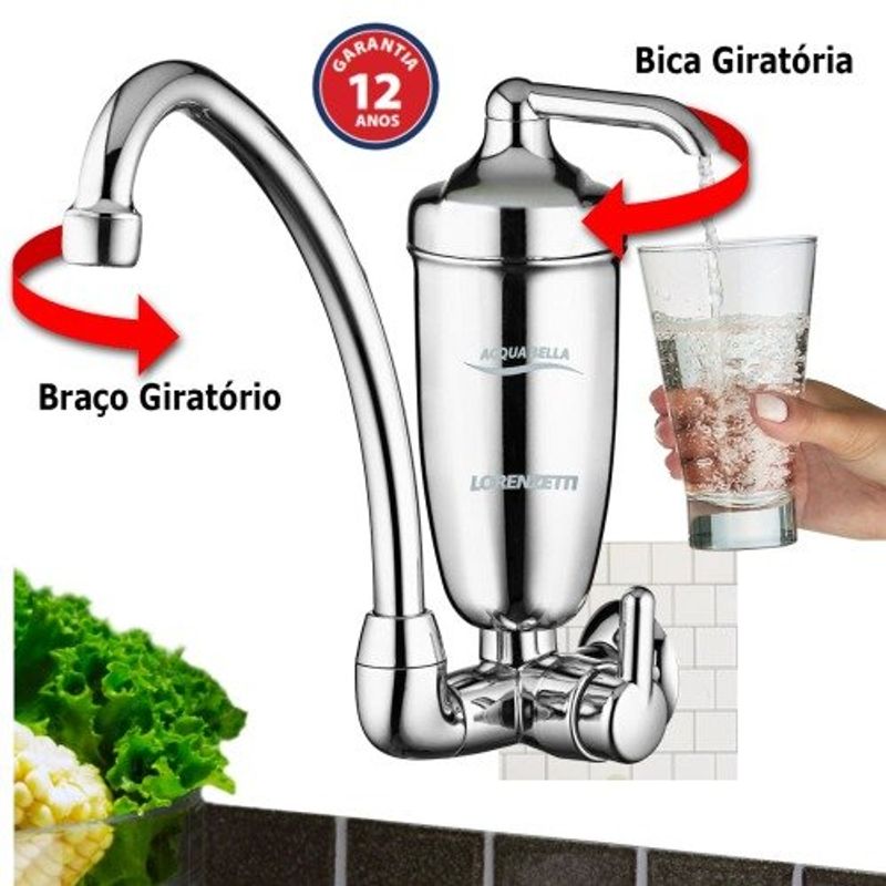 filtro de água lorenzetti com torneira acqua bella plástico cromado