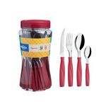 conjunto de talheres 24 peças brinox itaparica lâmina aço inox cabo plástico vermelho