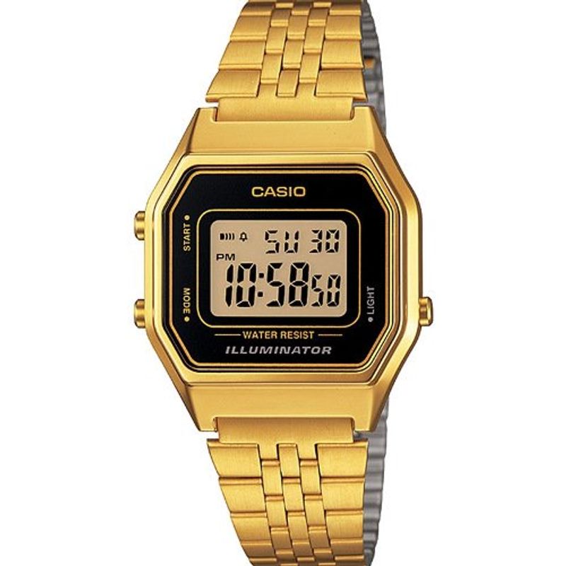 relógio casio feminino digital pulseira de aço dourado la680wga1bdf