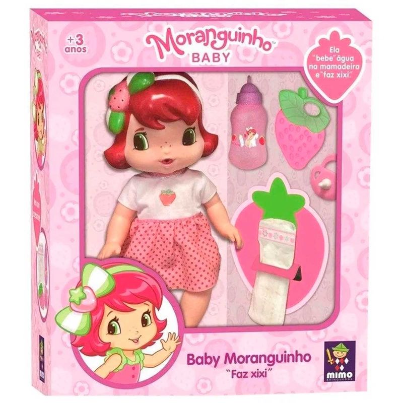 boneca moranguinho baby faz xixi + acessórios mimo