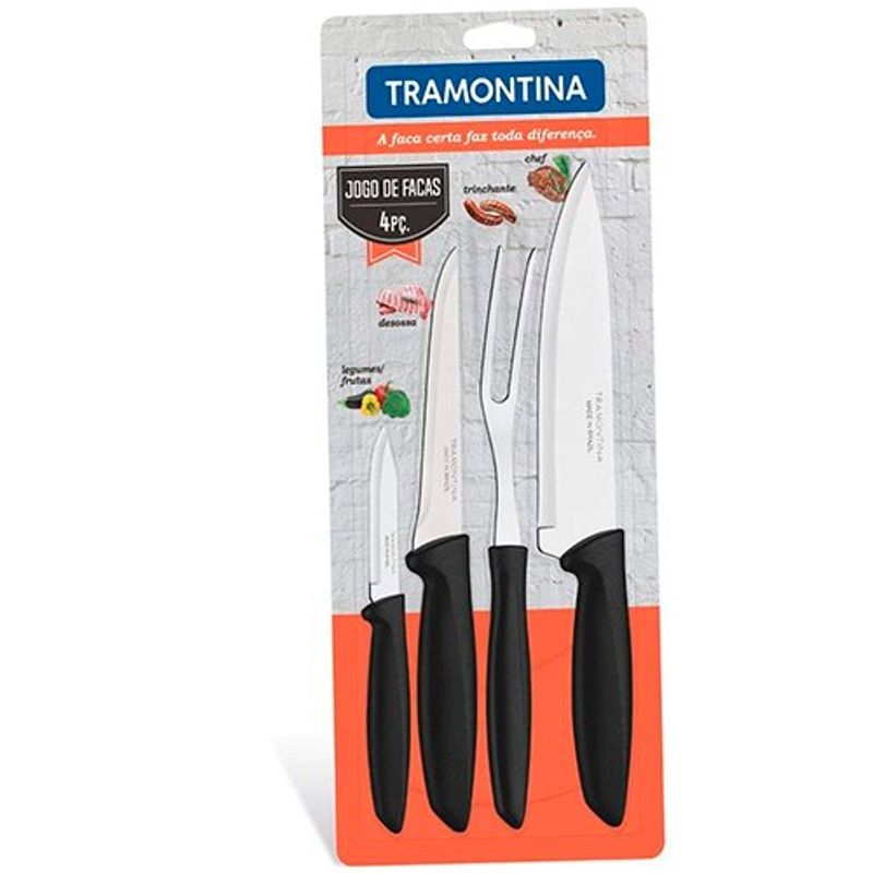 jogo de facas 4 peças tramontina plenus 23498/031 preto