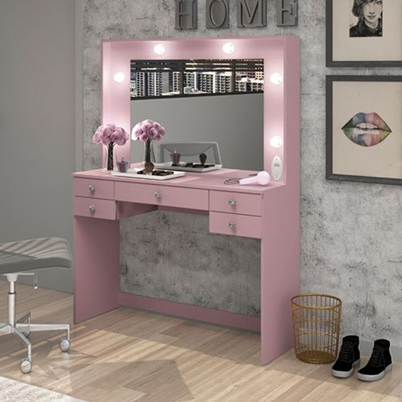 penteadeira camarim movelbento espelho rosa