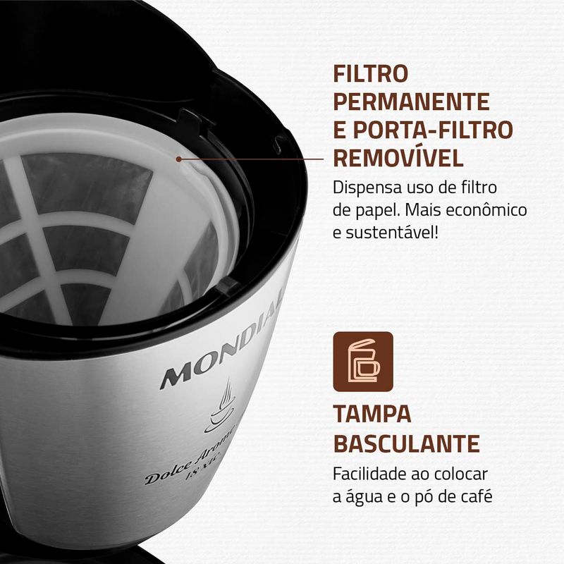 cafeteira elétrica mondial dolce arome jarra vidro 127v 550w 18 xícaras preto e inox c-30