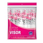 cortina para box de banheiro garfox flamingos branco e rosa