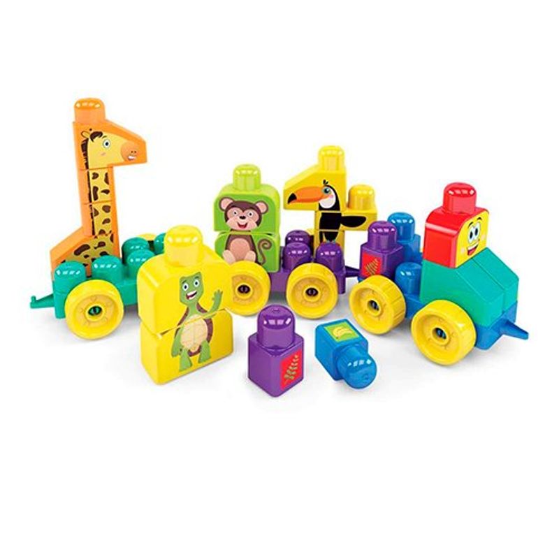brinquedo trem puxa zoo dismat blocos de montar colorido