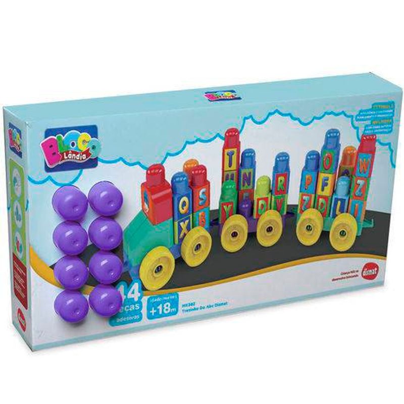 brinquedo trenzinho do abc dismat mk363 blocos de montar colorido