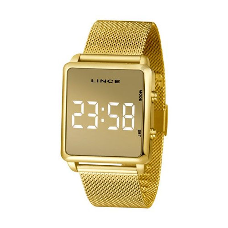 relógio feminino lince mdg4619l bxkx digital pulseira de aço dourado