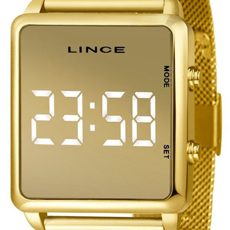 relógio feminino lince mdg4619l bxkx digital pulseira de aço dourado