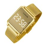 relógio feminino lince mdg4619l bxkx digital pulseira de aço dourado