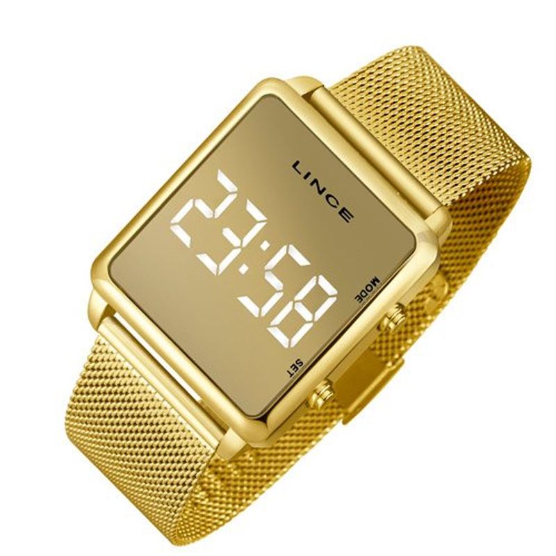 relógio feminino lince mdg4619l bxkx digital pulseira de aço dourado