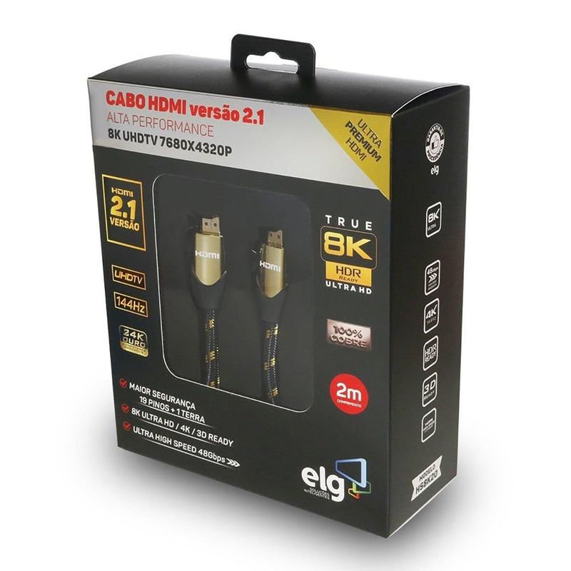 cabo hdmi elg pedestais v2.1 8k ultra hd hs8k20 2 metros