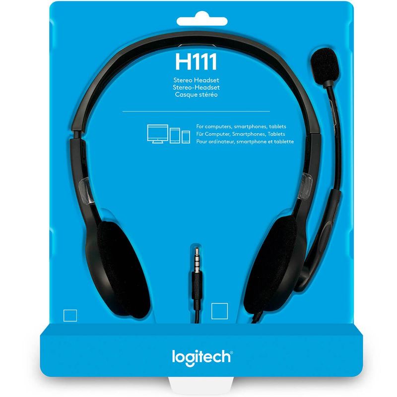 headset com fio logitech estéreo analógico conexão 3.5mm cinza h111
