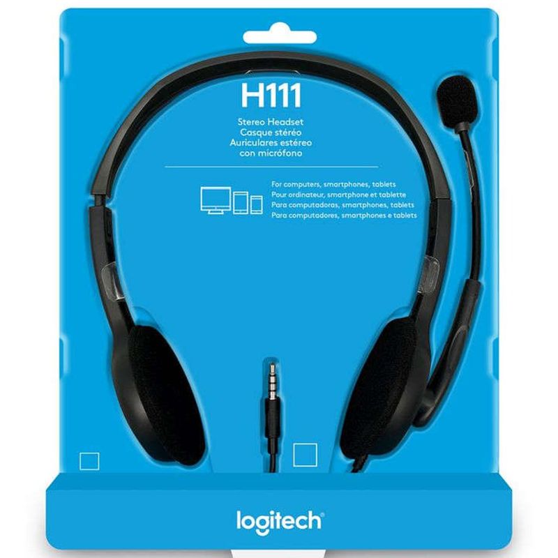 headset com fio logitech estéreo analógico conexão 3.5mm cinza h111