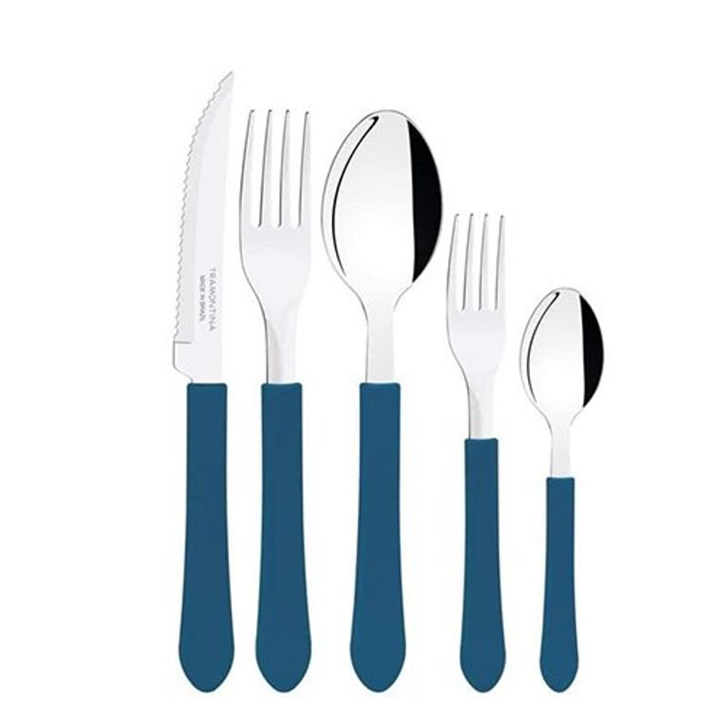 jogo faqueiro 20 peças leme tramontina com lâmina aço inox e cabo polipropileno azul