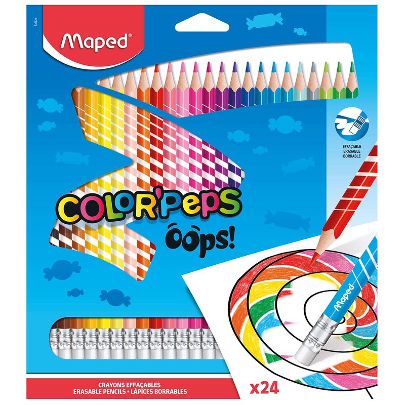 lápis de cor maped color peps oops, apagável, 24 unidades - 832824