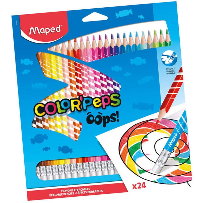 lápis de cor maped color peps oops, apagável, 24 unidades - 832824