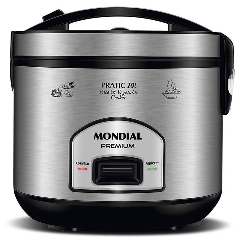 panela elétrica mondial pratic rice 10i, 10 xícaras preta inox - pe-42-10x