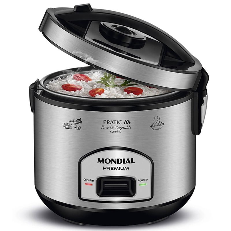 panela elétrica mondial pratic rice 10i, 10 xícaras preta inox - pe-42-10x
