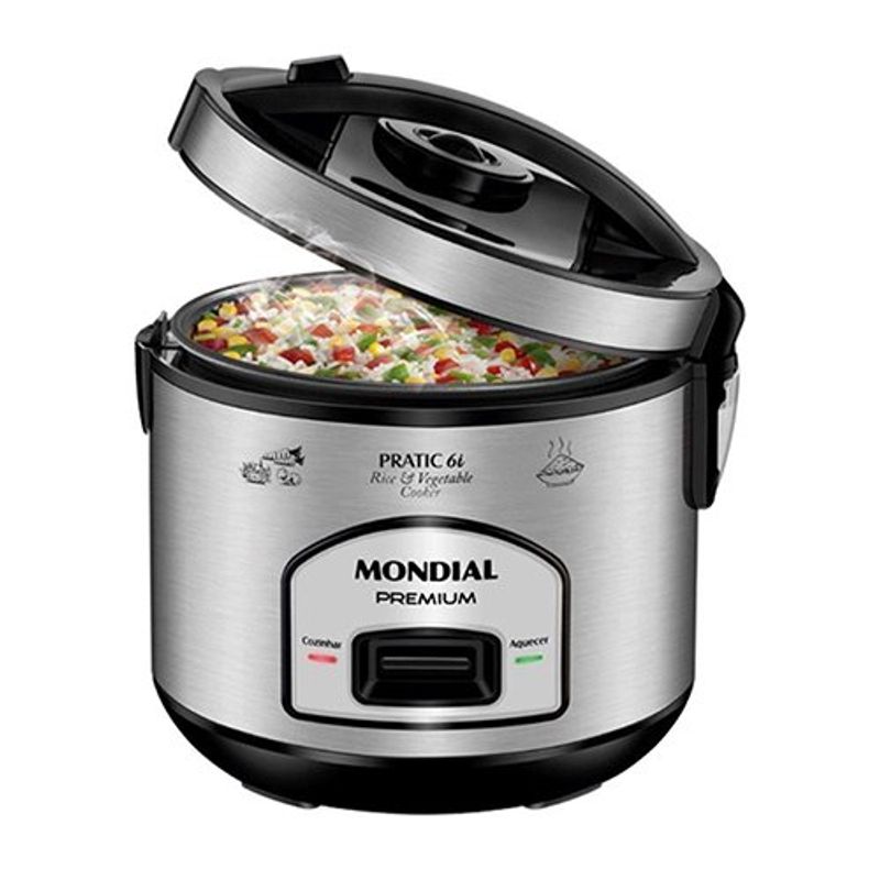 panela elétrica mondiall 6 xícaras 127v 60hz preta e inox - pe-43