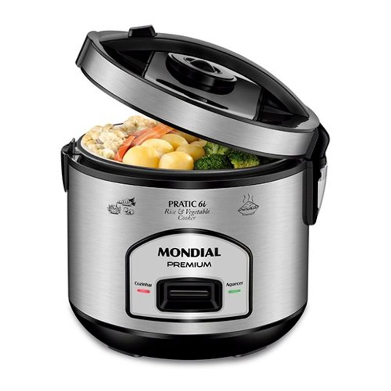 panela elétrica mondiall 6 xícaras 127v 60hz preta e inox - pe-43