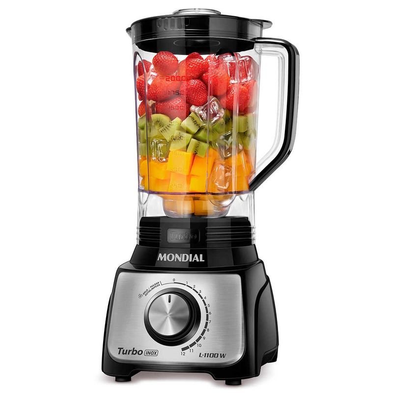 liquidificador mondial turbo inox l-1100-bi, capacidade 2 litros, potência 1100w, 12 velocidades - preto