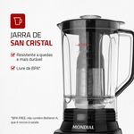 liquidificador mondial turbo inox l-1100-bi, capacidade 2 litros, potência 1100w, 12 velocidades - preto