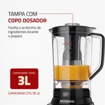 liquidificador mondial turbo inox l-1100-bi, capacidade 2 litros, potência 1100w, 12 velocidades - preto