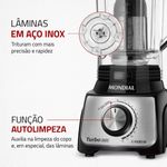 liquidificador mondial turbo inox l-1100-bi, capacidade 2 litros, potência 1100w, 12 velocidades - preto