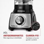 liquidificador mondial turbo inox l-1100-bi, capacidade 2 litros, potência 1100w, 12 velocidades - preto