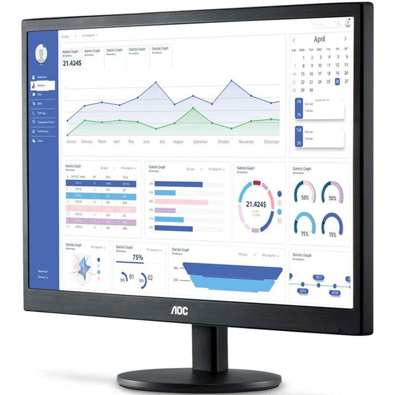 monitor 18.5" aoc widescreen led conexões vga + hdmi preto e970swhnl