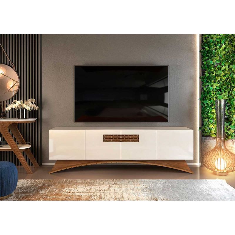 rack para tv até 70" dj móveis aurora 4 portas off white e marroquim