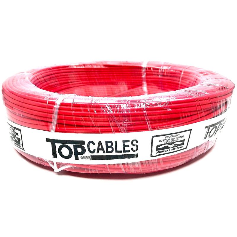 cabo elétrico 2,5mm 50 metros top cables vermelho (mp)