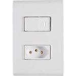 conjunto tomada simples 2p+t com interruptor simples de embutir tramontina liz 250v 10a branco (mp)