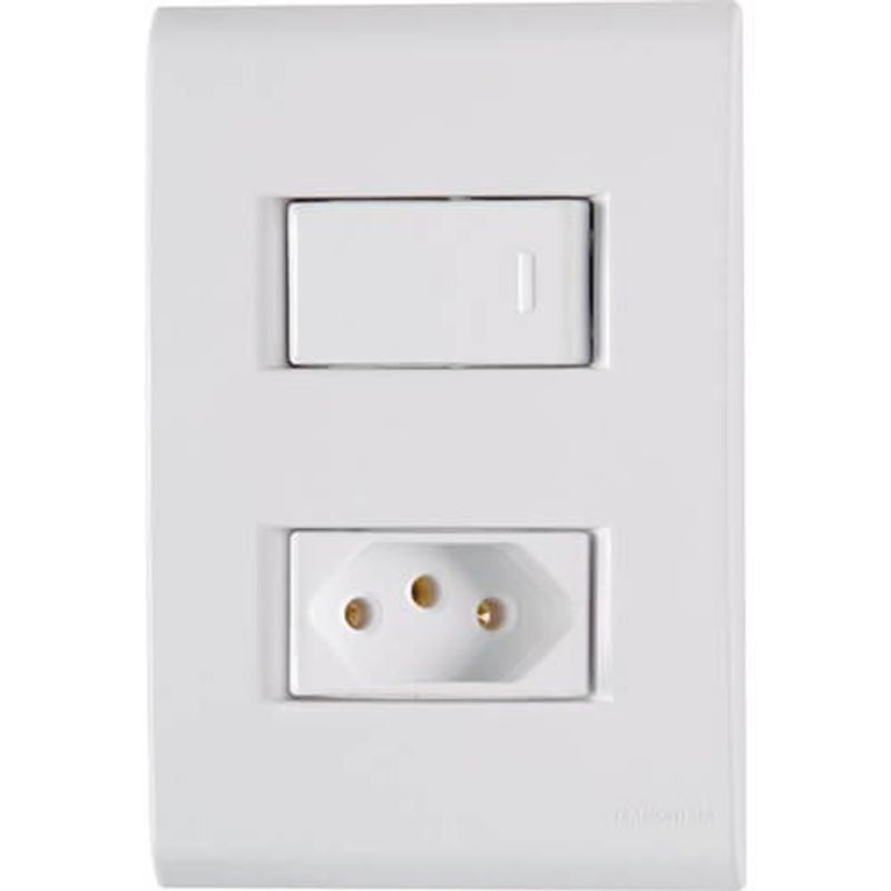 conjunto tomada simples 2p+t com interruptor simples de embutir tramontina liz 250v 10a branco (mp)