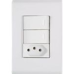 conjunto tomada simples 2p+t com interruptor duplo de embutir tramontina liz 250v 10a branco (mp)