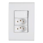 conjunto tomada dupla 2p+t com interruptor simples de embutir tramontina liz 250v 20a branco (mp)