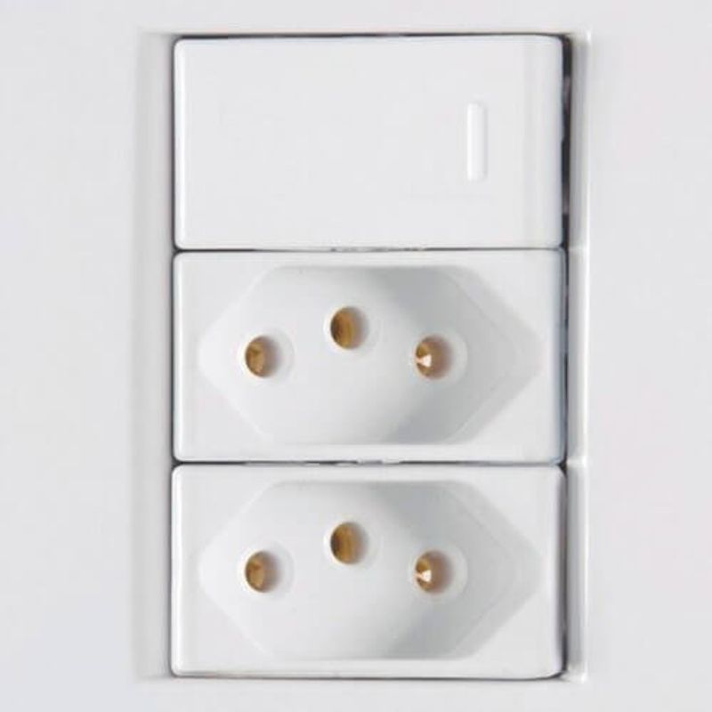 conjunto tomada dupla 2p+t com interruptor simples de embutir tramontina liz 250v 20a branco (mp)